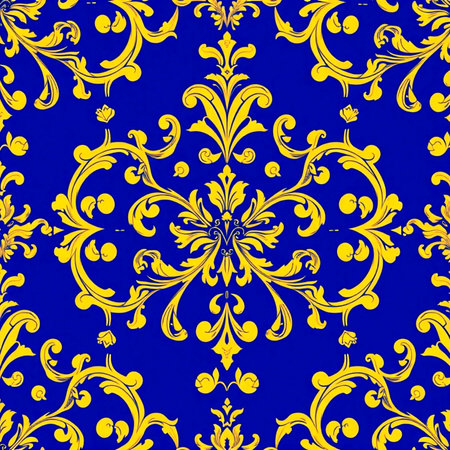 Seamless pattern with gold floral ornament on blue background. Vector illustration.の写真素材