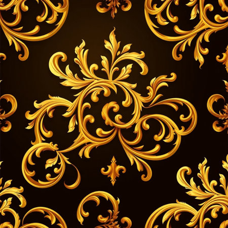 Vector seamless pattern with golden vintage baroque ornaments.