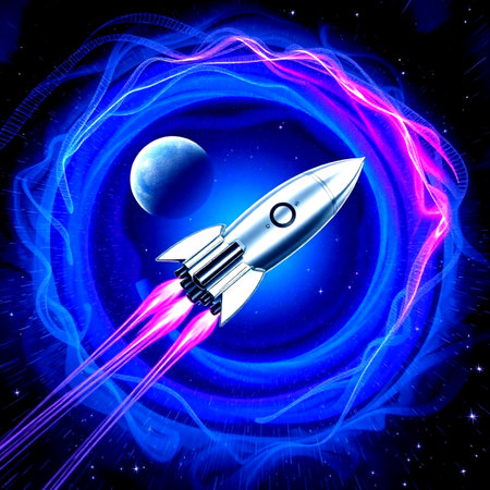 Rocket and planet in space. Illustration for your design. Eps10