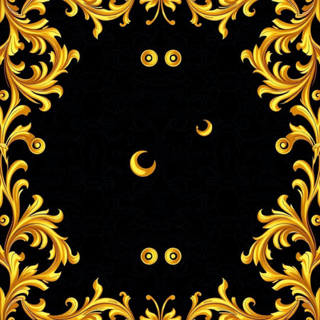Seamless pattern with gold ornament on black background. Vector illustration.の写真素材