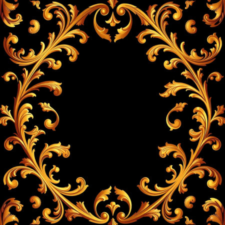 Illustration vintage baroque ornament in gold on a black backgroundの写真素材