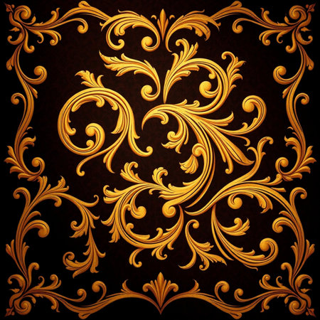 Gold floral ornament on a black background. Vector illustration for your design