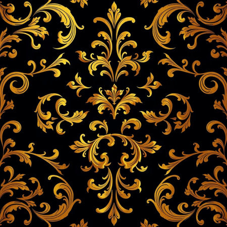 Seamless pattern with gold floral ornament on a black background.の写真素材