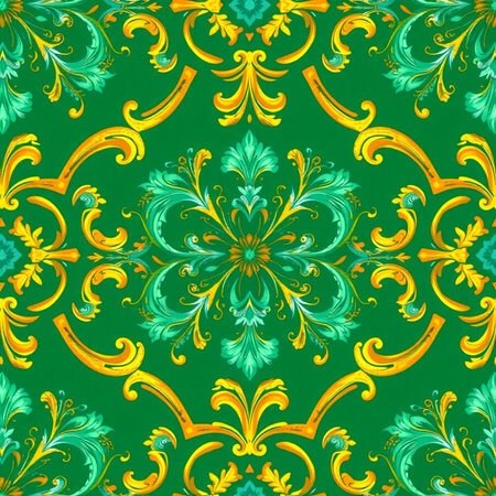 Seamless damask pattern. Vector illustration. Green background.