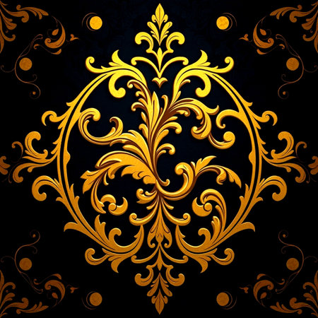 Damask seamless pattern with gold floral elements. Ornate vector illustration for wallpaper, pattern...