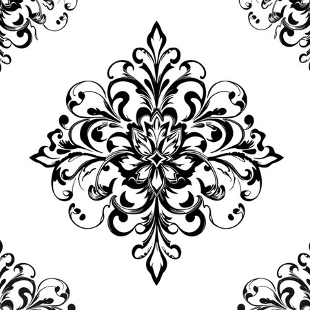 Damask seamless pattern. Floral vector background. Black and white ornamentの写真素材