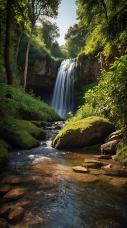 Waterfall in the forest. Beautiful nature scene. Long exposure.