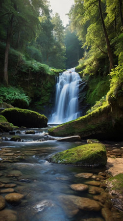 Waterfall in the forest. Beautiful landscape of waterfall in the forest.の写真素材
