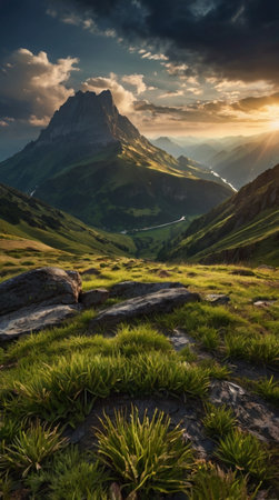 Mountain landscape at sunset. Dolomites, Italy, Europe