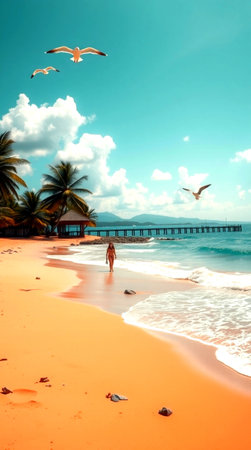 Beautiful beach in the tropics. Seascape with palm trees.の写真素材