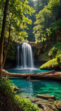 Tropical waterfall in deep forest. Waterfall in deep forest.の写真素材