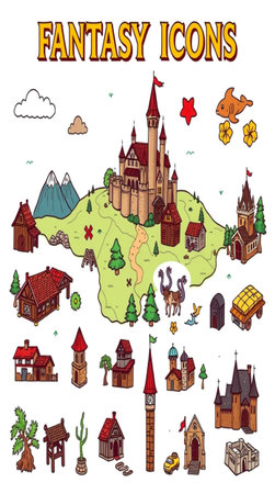 Fantastic castle doodle set. Colorful hand drawn vector illustrationの写真素材
