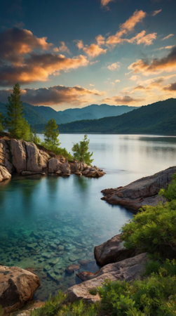 beautiful mountain lake at sunset. Ukraine, Europe. Beauty world.の写真素材