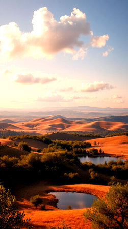Sunset in the Tuscany, Italy. The sun sets over the hills.