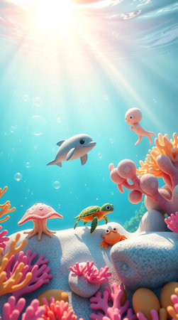 Underwater world with corals and fishes. 3d illustration.の写真素材