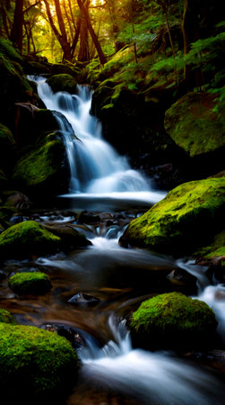 Waterfall in the forest. Beautiful nature scene with long exposure.