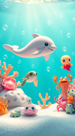 Underwater world with jellyfish and other animalsの写真素材