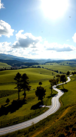 Landscape with a road in the Bavarian Alps, Germany.の写真素材