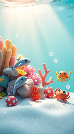 Underwater world. Cute animals and coral in the water.の写真素材
