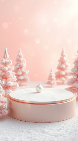 Christmas background with snow and Christmas tree. 3d render illustration.の写真素材