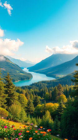 Beautiful lake in the mountains. Mountain lake in the forest.の写真素材