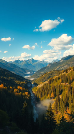 Autumn landscape in the mountains of the Caucasus. View of the mountain river.