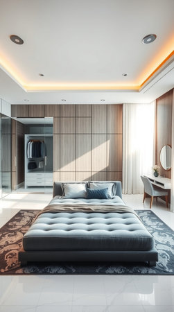 Interior of a hotel bedroom, living room and bedroom. Nobody inside