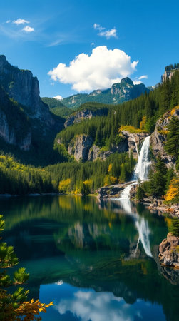 Waterfall in the valley of the Yosemite National Park, California, USAの写真素材