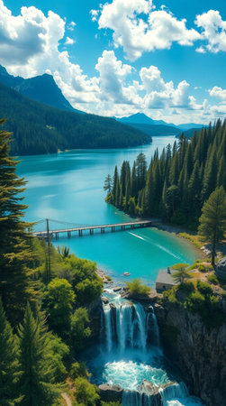 Beautiful landscape with turquoise water and wooden bridge, Banff National Park, Canada
