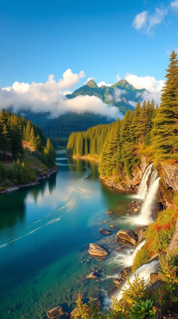 Beautiful alpine lake in the mountains. Picturesque natural landscape.の写真素材