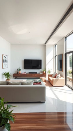 interior of modern house, living room with sofa and tv setの写真素材