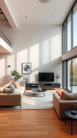 Interior of modern living room with tv, sofa and coffee table