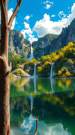 Waterfall in Yosemite National Park, California, United States of Americaの写真素材
