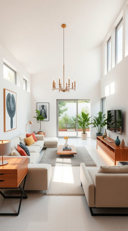 interior of modern house, living room with sofa and coffee tableの写真素材