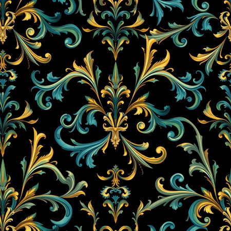Seamless pattern with gold and blue vintage baroque ornamentの写真素材