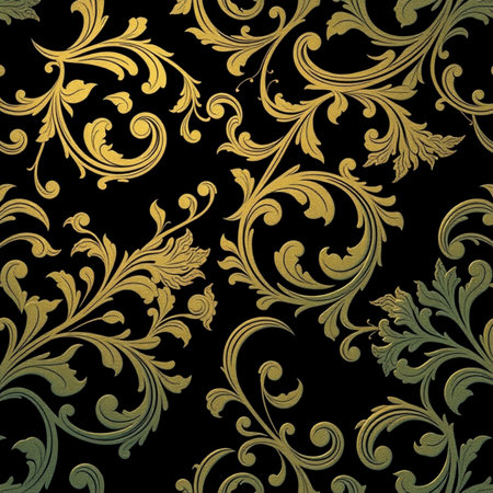 Seamless pattern with gold floral ornament on a black background.の写真素材