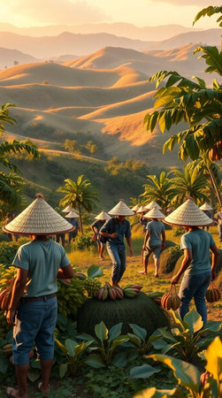 Harvesting at Ban Rak Thai, Mae Hong Son, Thailandの写真素材