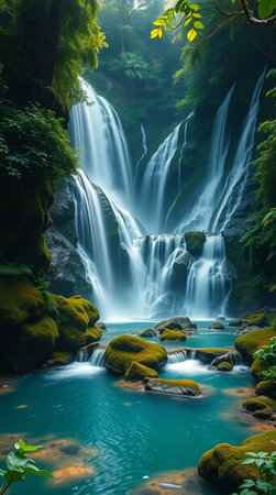 Beautiful waterfall in tropical rainforest. Beautiful waterfall in Thailand.の写真素材