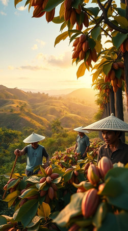 Cacao Tree Harvesting on the Mountain in Chiang Rai, Thailandの写真素材