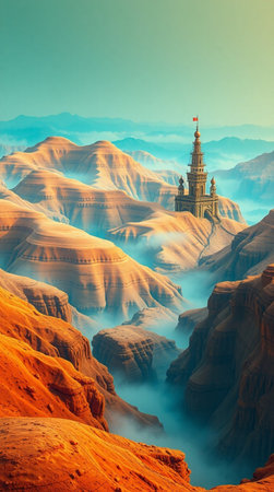 Fantasy Landscape. Fantasy world. 3D Rendered illustrationの写真素材