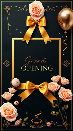 Greeting card with roses, candies and golden bow.の写真素材