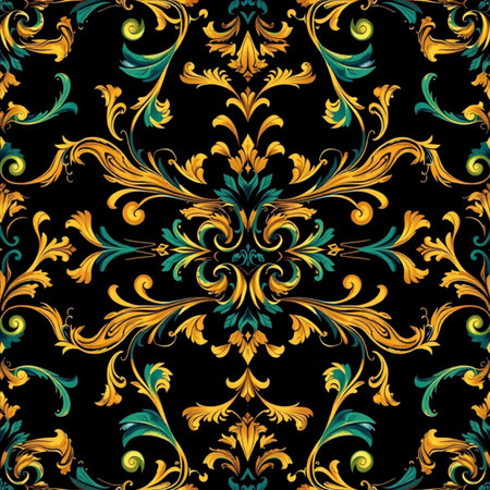Vintage baroque seamless pattern on black background. Vector illustration.の写真素材