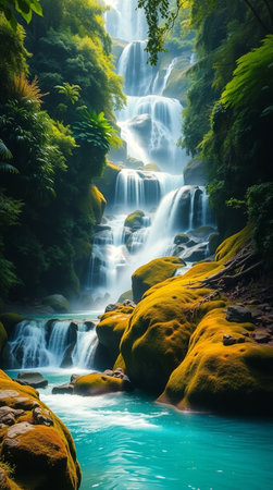 Waterfall in deep forest at Doi Inthanon National Park, Thailandの写真素材