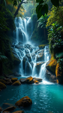 Beautiful waterfall in the tropical forest. Waterfall in the jungle.