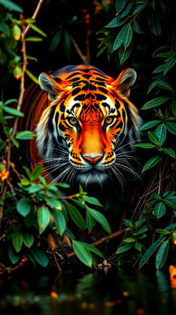 Portrait of a tiger in the jungle. Tiger in natural habitat.