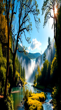 Waterfall in the New Zealand alps at sunset. Nature backgroundの写真素材