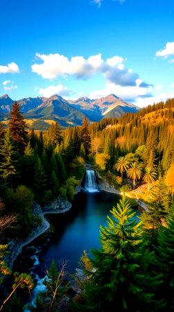 Beautiful autumn landscape with mountain lake and high mountains in the background