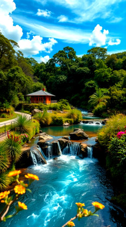 Waterfall in the tropical garden at Doi Inthanon National Park, Chiang Mai, Thailandの写真素材
