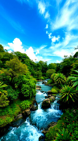 Waterfall in the garden at Doi Inthanon National Park, Thailandの写真素材