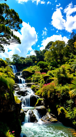 Waterfall in the botanical garden of Sao Miguel, Azores
